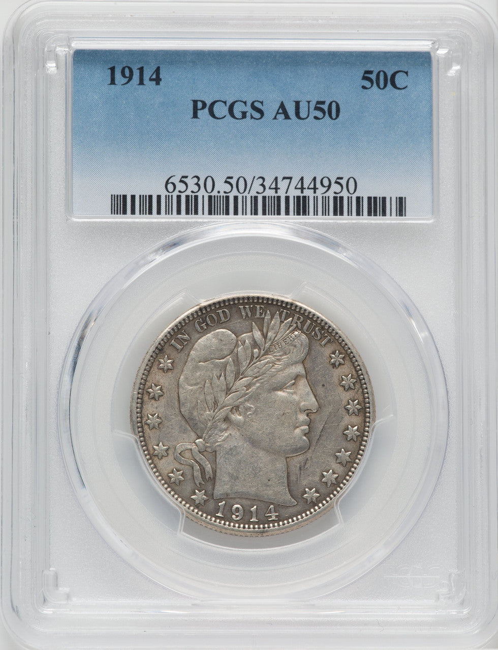 1914 50C Barber Half Dollar PCGS AU50