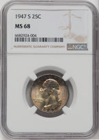 1947-S 25C Washington Quarter NGC MS68