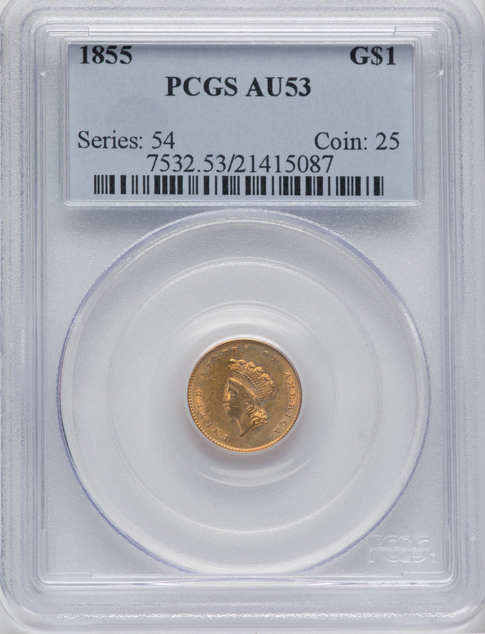 1855 G$1 Type Two Gold Dollar PCGS AU53