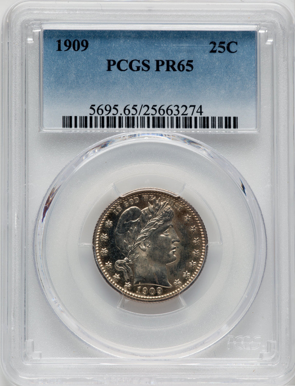 1909 25C Proof Barber Quarter PCGS PR65