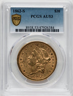 1862-S $20 Liberty Double Eagle PCGS AU53