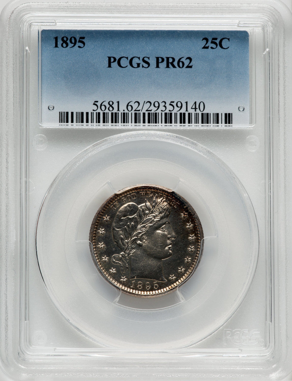 1895 25C Proof Barber Quarter PCGS PR62