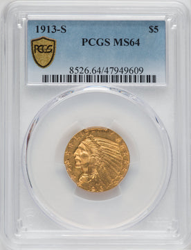 1913-S $5 Indian Half Eagle PCGS MS64
