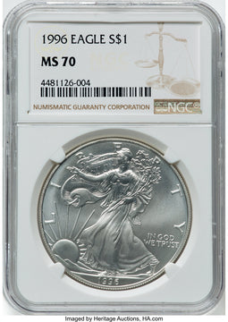 1996 Silver Eagle Brown Label NGC MS70