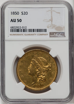 1850 $20 Liberty Double Eagle NGC AU50
