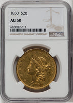 1850 $20 Liberty Double Eagle NGC AU50