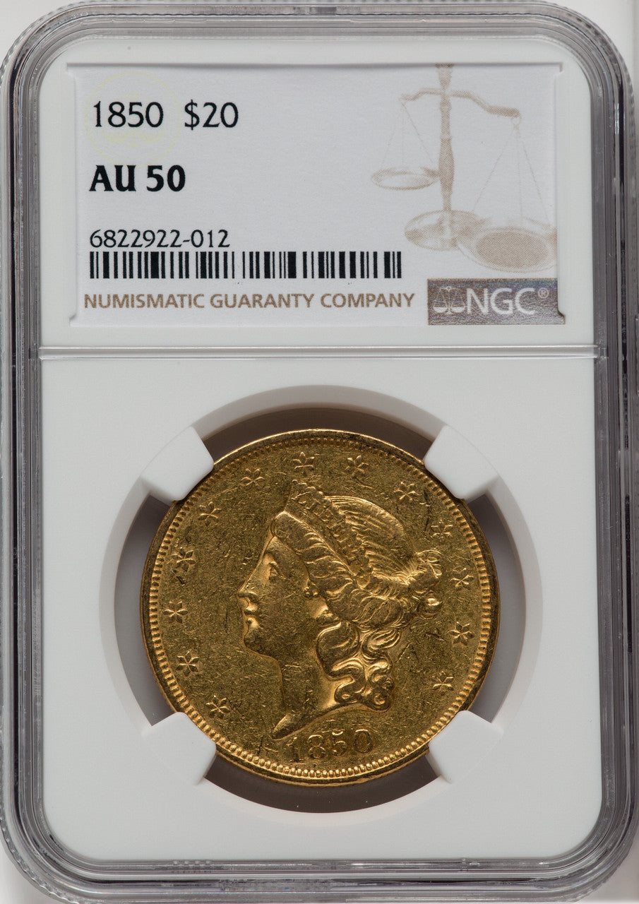 1850 $20 Liberty Double Eagle NGC AU50