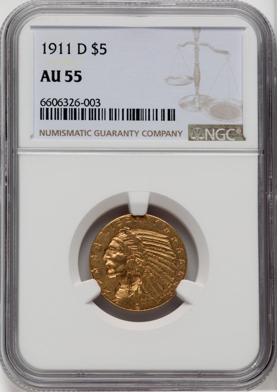 1911-D $5 Indian Half Eagle NGC AU55