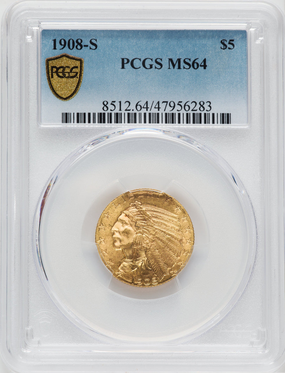 1908-S $5 Indian Half Eagle PCGS MS64