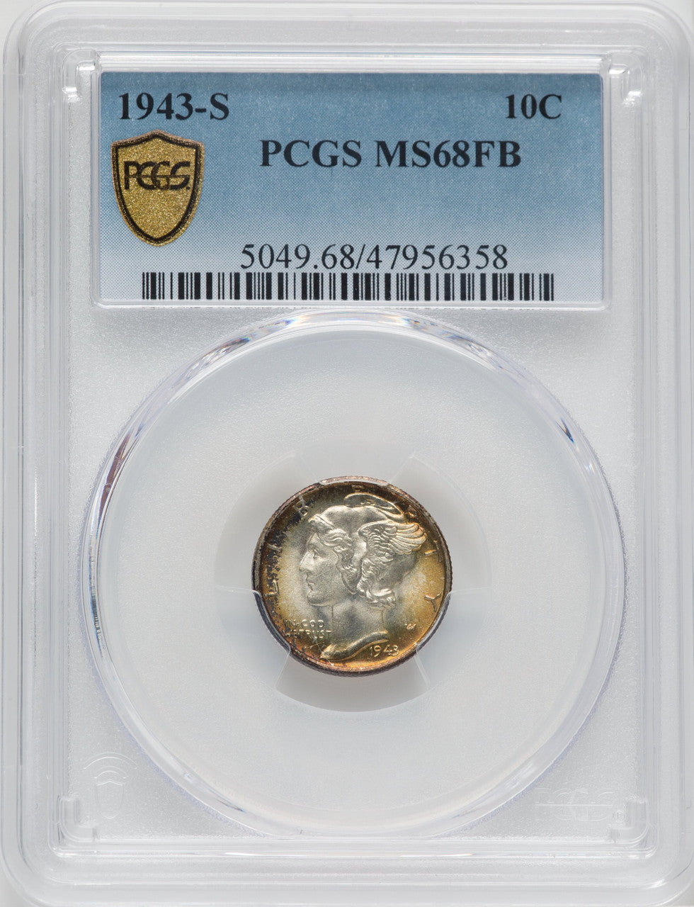 1943-S 10C FB Mercury Dime PCGS MS68