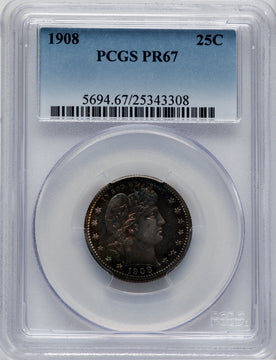 1908 25C Proof Barber Quarter PCGS PR67