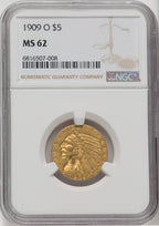 1909-O $5 Indian Half Eagle NGC MS62
