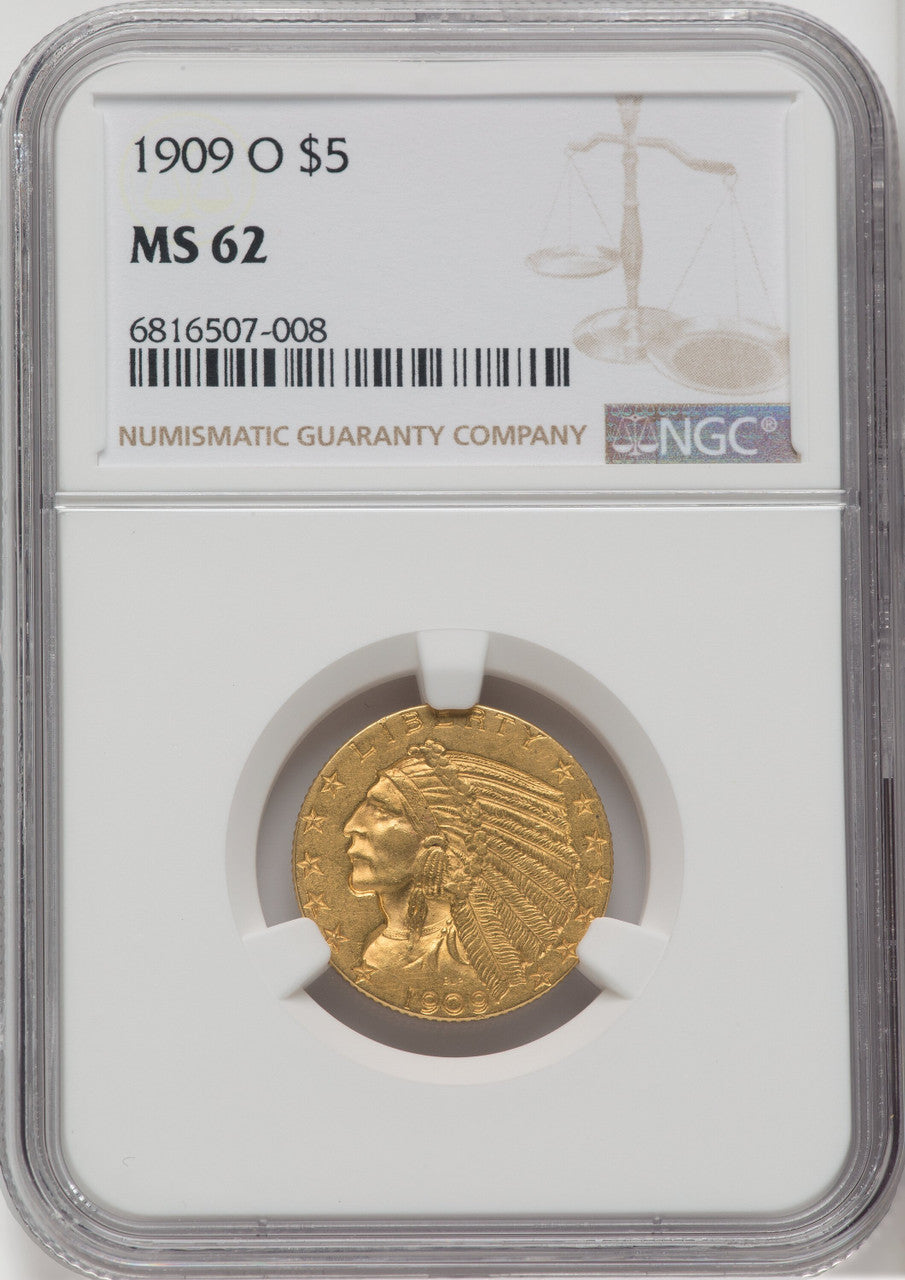 1909-O $5 Indian Half Eagle NGC MS62