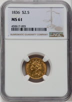 1836 $2.50 Script 8 Classic Quarter Eagle NGC MS61
