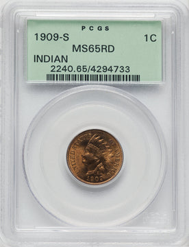 1909-S 1C Indian RD Indian Cent PCGS MS65