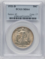 1921-D 50C Walking Liberty Half Dollar PCGS MS64