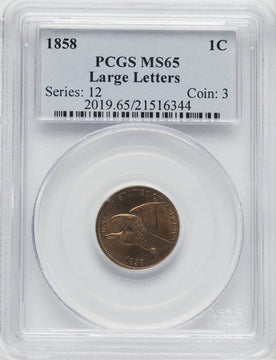 1858 1C Large Letters Flying Eagle Cent PCGS MS65