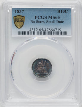 1837 No Stars Small Date (Flat Top 1) Seated Half Dime PCGS MS65