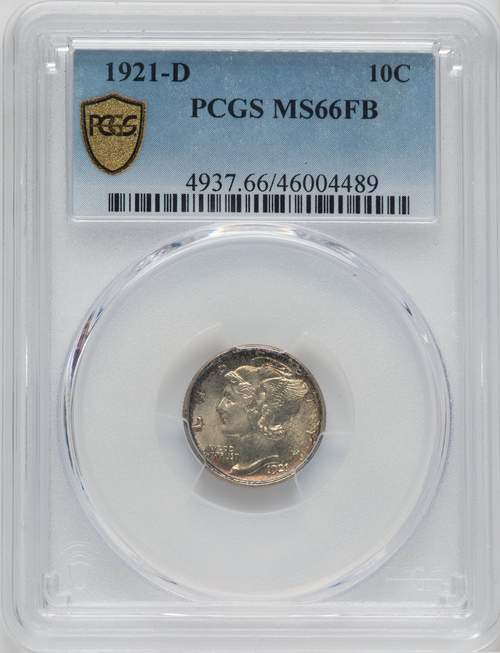 1921-D 10C FB Mercury Dime PCGS MS66