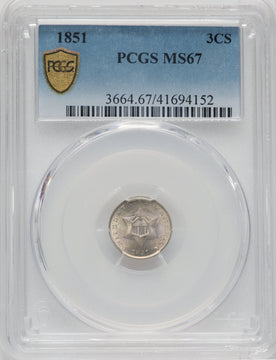 1851 3CS Three Cent Silver PCGS MS67