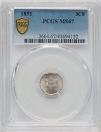 1851 3CS Three Cent Silver PCGS MS67