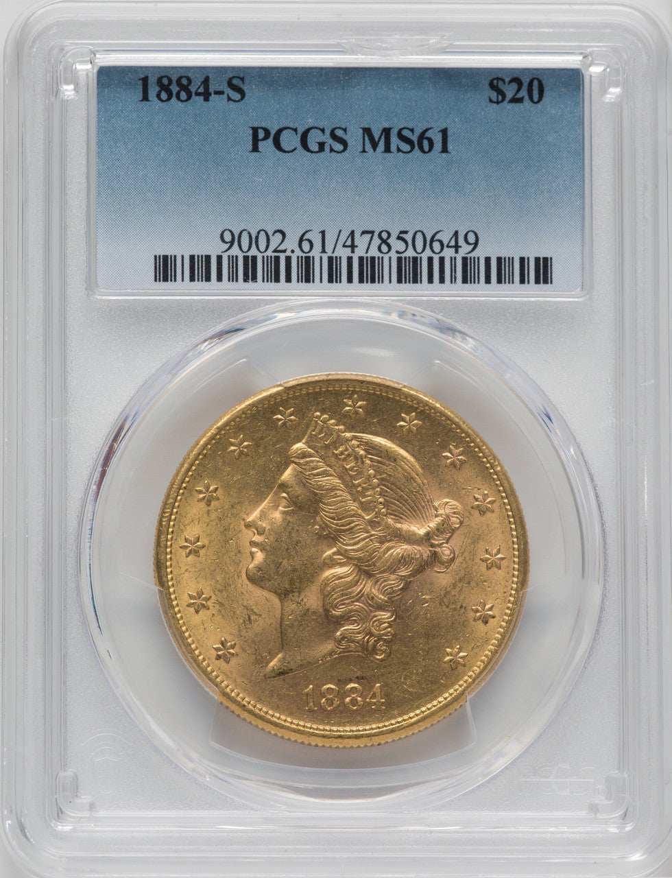 1884-S $20 Liberty Double Eagle PCGS MS61