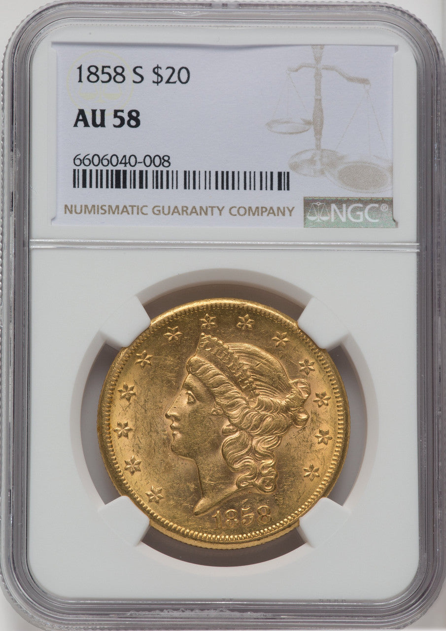 1858-S $20 Liberty Double Eagle NGC AU58