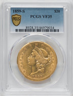 1859-S $20 Liberty Double Eagle PCGS VF35