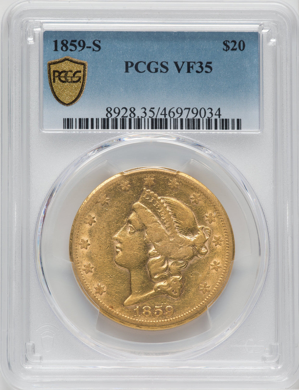1859-S $20 Liberty Double Eagle PCGS VF35