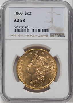 1860 $20 Liberty Double Eagle NGC AU58