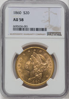 1860 $20 Liberty Double Eagle NGC AU58
