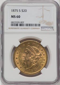 1875-S $20 Liberty Double Eagle NGC MS60