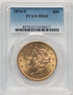 1876-S $20 Liberty Double Eagle PCGS MS62