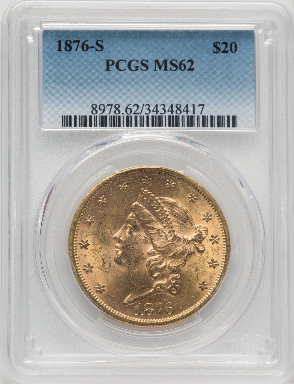 1876-S $20 Liberty Double Eagle PCGS MS62