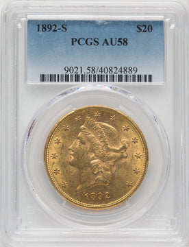 1892-S $20 Liberty Double Eagle PCGS AU58