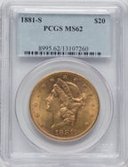 1881-S $20 Liberty Double Eagle PCGS MS62