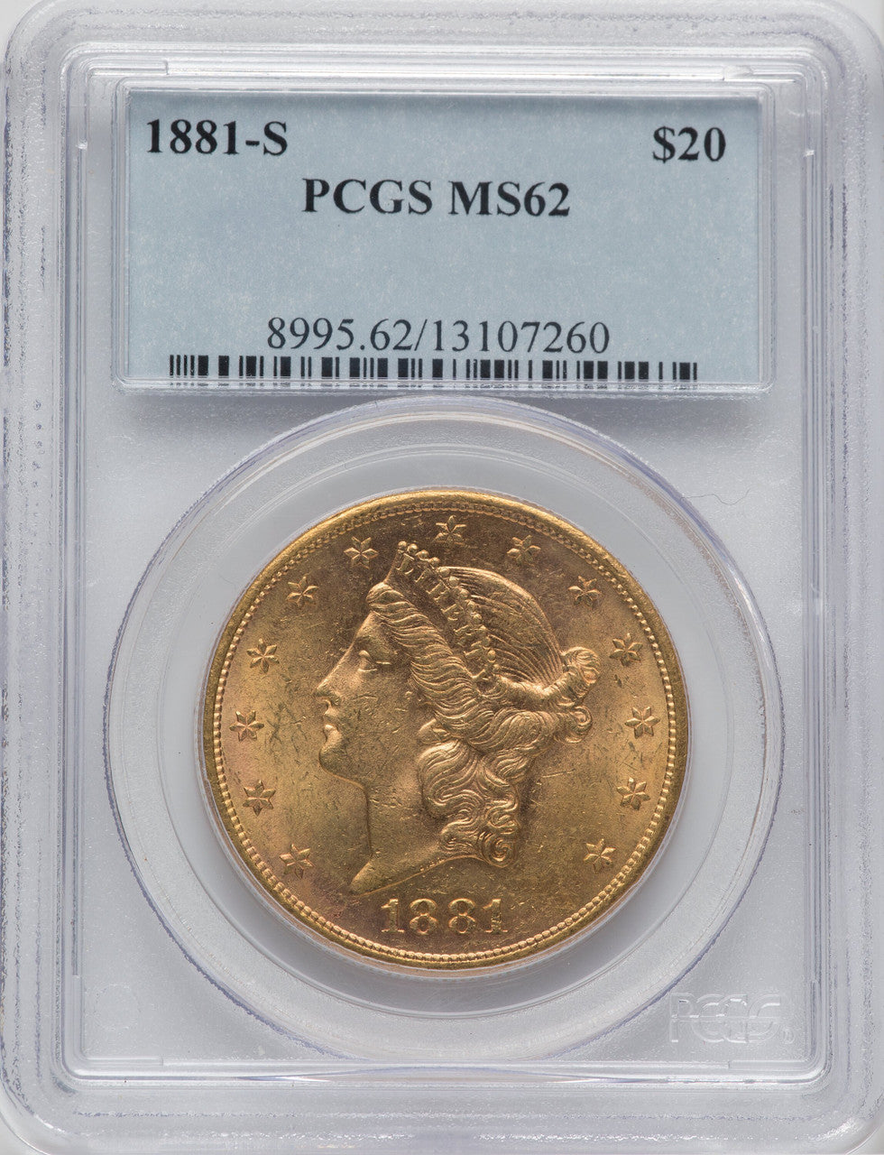 1881-S $20 Liberty Double Eagle PCGS MS62