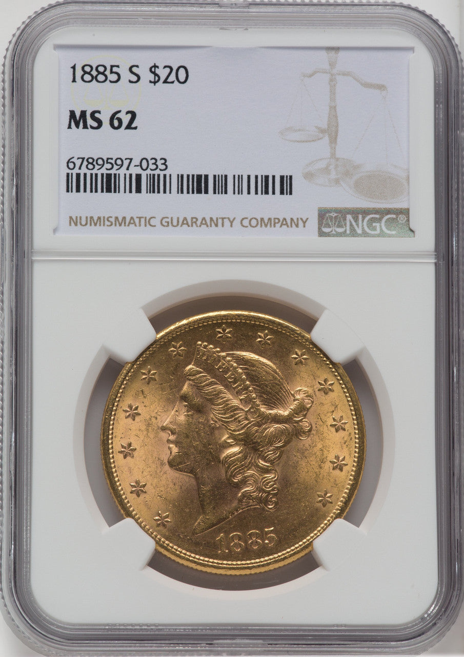 1885-S $20 Liberty Double Eagle NGC MS62