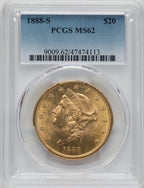 1888-S $20 Liberty Double Eagle PCGS MS62