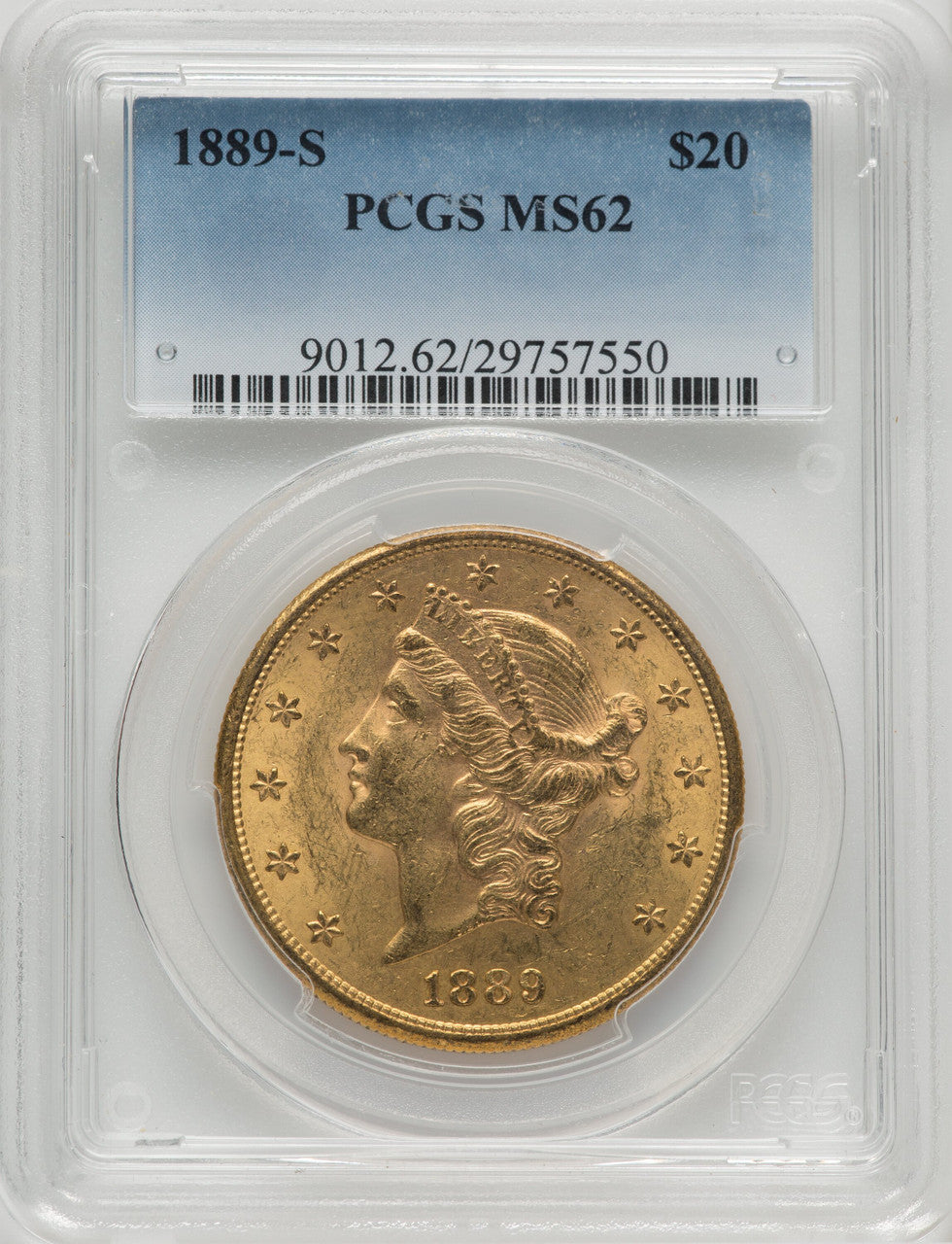 1889-S $20 Liberty Double Eagle PCGS MS62