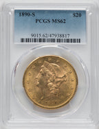 1890-S $20 Liberty Double Eagle PCGS MS62