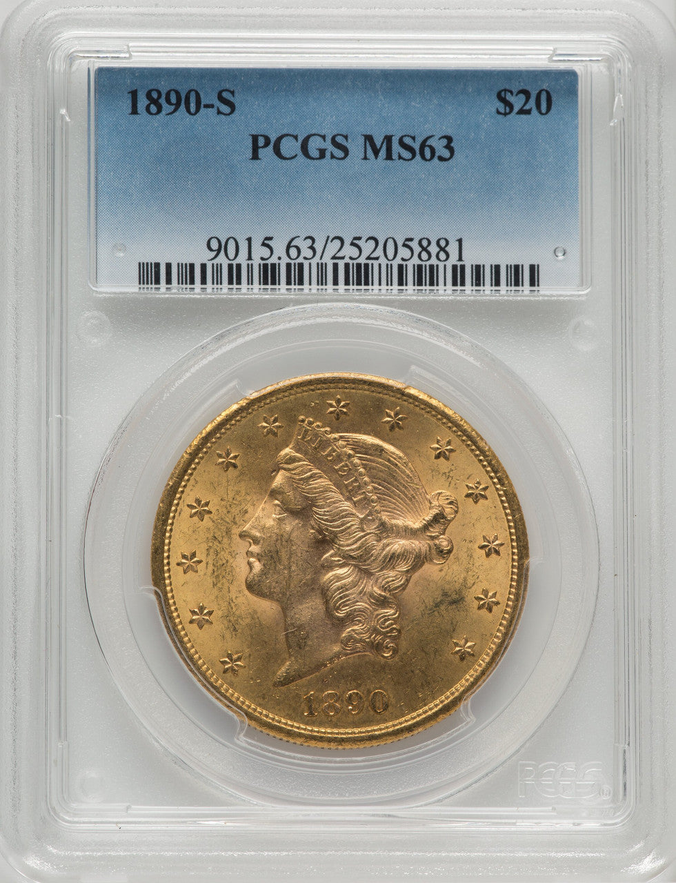 1890-S $20 Liberty Double Eagle PCGS MS63
