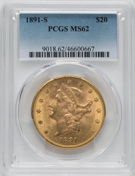 1891-S $20 Liberty Double Eagle PCGS MS62
