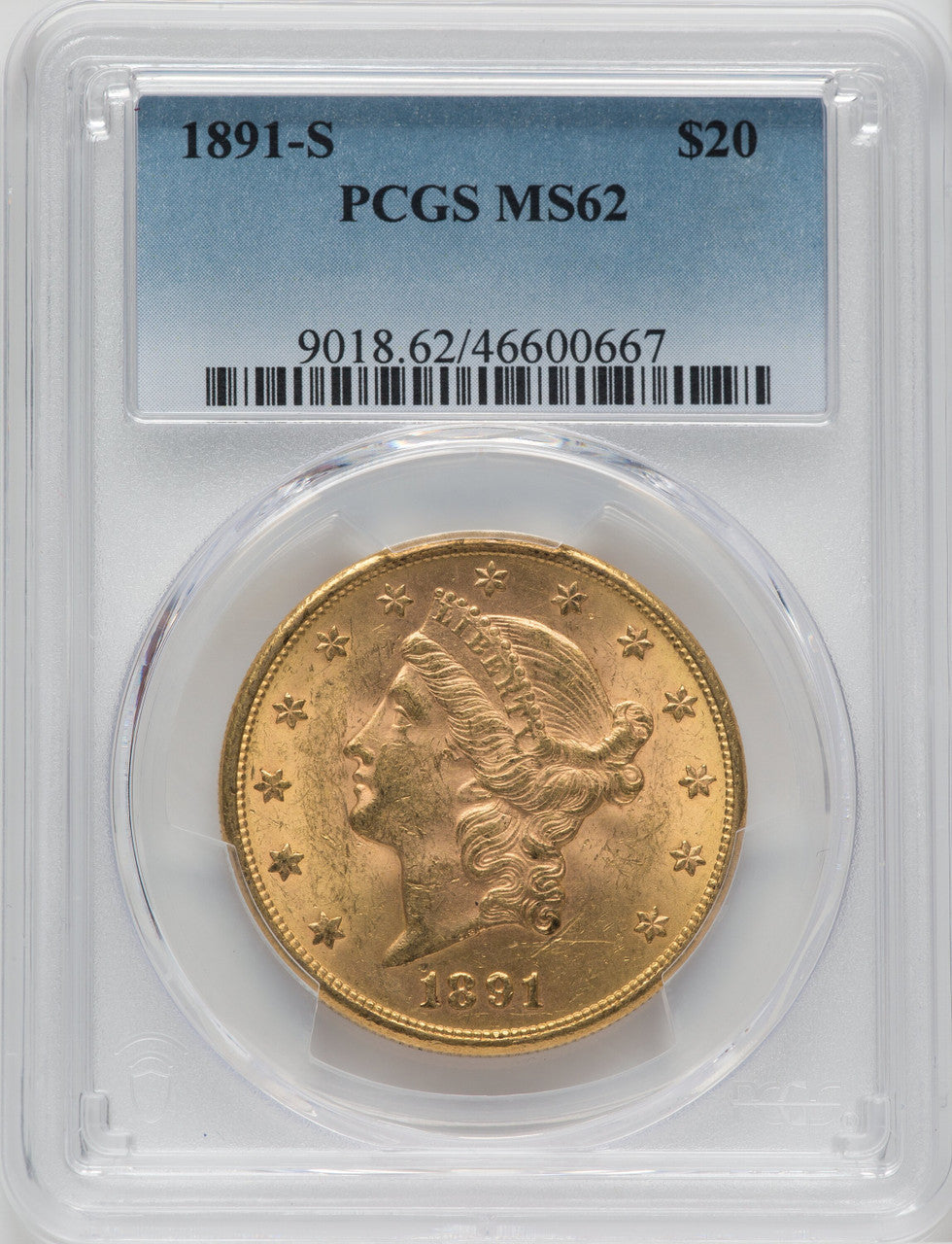1891-S $20 Liberty Double Eagle PCGS MS62