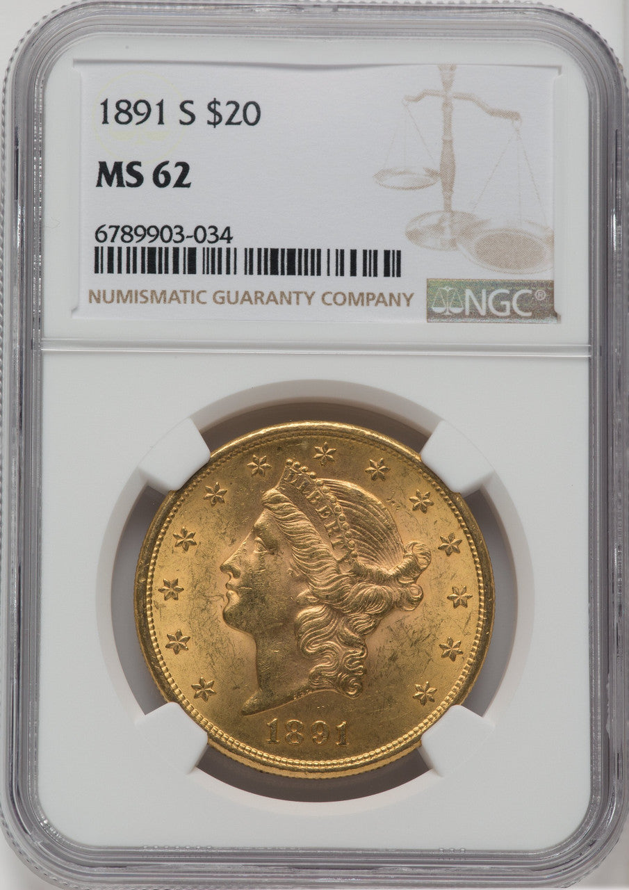 1891-S $20 Liberty Double Eagle NGC MS62