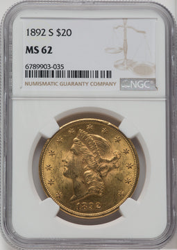 1892-S $20 Liberty Double Eagle NGC MS62