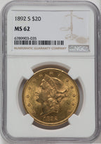 1892-S $20 Liberty Double Eagle NGC MS62