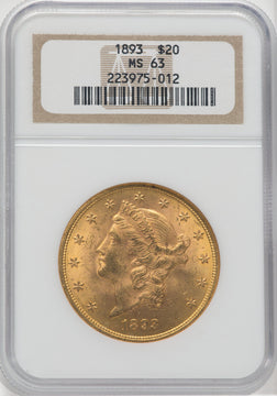 1893 $20 Liberty Double Eagle NGC MS63