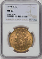 1893 $20 Liberty Double Eagle NGC MS63 (760269011)