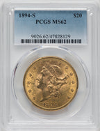 1894-S $20 Liberty Double Eagle PCGS MS62